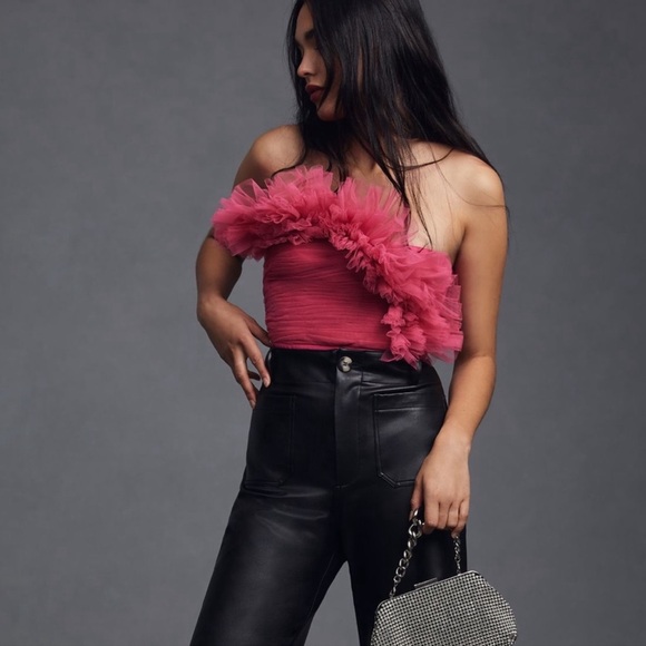 Ranna Gill Strapless Tulle Top Hot Pink Anthropologie Barbiecore Zip Cropped M - Picture 3 of 9
